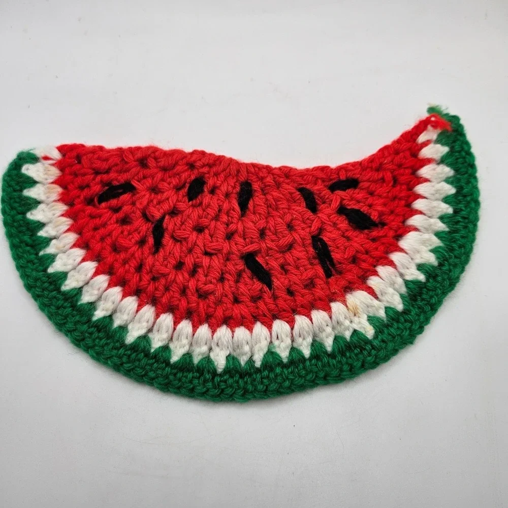 Vintage Handmade Crochet Watermelon Slice Hot Pad Pot Holder Trivet Grannycore
